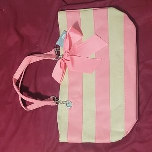 Large pink cream stripe ulta tote bag purse. Brand new. Original packaging